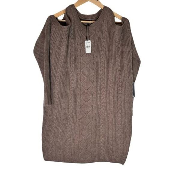 Express Women’s NWT Cold Shoulder Cable Knit Sweater Dress size XL - Picture 2 of 8